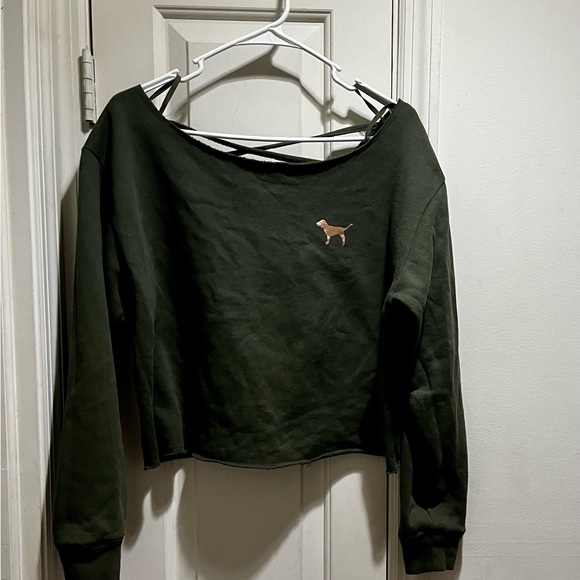 PINK Victoria's Secret Tops - Pink VS olive pink off the shoulders crop top sweatshirt